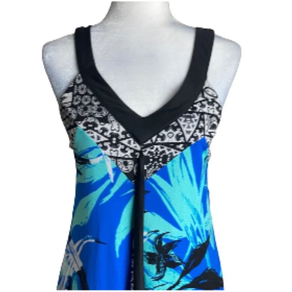 Size 16 - Crossroads Printed Ruffle Maxi Dress blue, black, teal with white - Picture 5 of 10